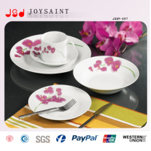 Flower Decal Round Ceramic Porcelain 18PCS Dinnerware